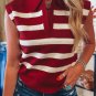 Red Stripe Collared Split Neck Sweater Vest