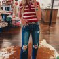 Red Stripe Collared Split Neck Sweater Vest