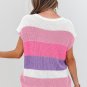 Pink Color Block Notch V Neck Sweater T Shirt