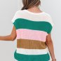 Multicolour Color Block Notch V Neck Sweater T Shirt