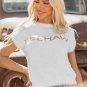 White Knitted YEEHAW Stitch Edge Crew Neck Sweater T Shirt