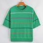 Green Colorblock Striped Half Sleeve Drop Shoulder Sweater