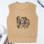 Parchment Sequin Horse Graphic Lightweight Knitted Sweater Vest