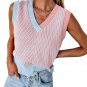 Light Pink Contrast Chevron Knit V Neck Sweater Vest
