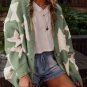 Green Sherpa Star Pattern Textured Sweater Cardigan with Pockets