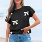 Black Bow Pattern Knit Short Sleeve Sweater