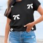 Black Bow Pattern Knit Short Sleeve Sweater
