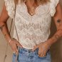 Beige Embroidered Patchwork Hollow Out Knitted Ruffle Sweater Vest