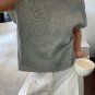High Flower Pattern Ribbed Trim Short Sleeve Boxy Sweater