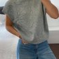 High Flower Pattern Ribbed Trim Short Sleeve Boxy Sweater