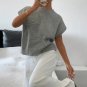 High Flower Pattern Ribbed Trim Short Sleeve Boxy Sweater