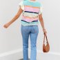 Multicolour Striped Color Block Flutter Sleeve Patchwork Sweater Top