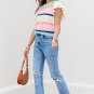 Multicolour Striped Color Block Flutter Sleeve Patchwork Sweater Top