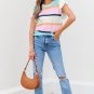 Multicolour Striped Color Block Flutter Sleeve Patchwork Sweater Top