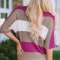 Rose Contrast Stripe Knit Half Sleeve Sweater