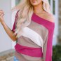 Rose Contrast Stripe Knit Half Sleeve Sweater
