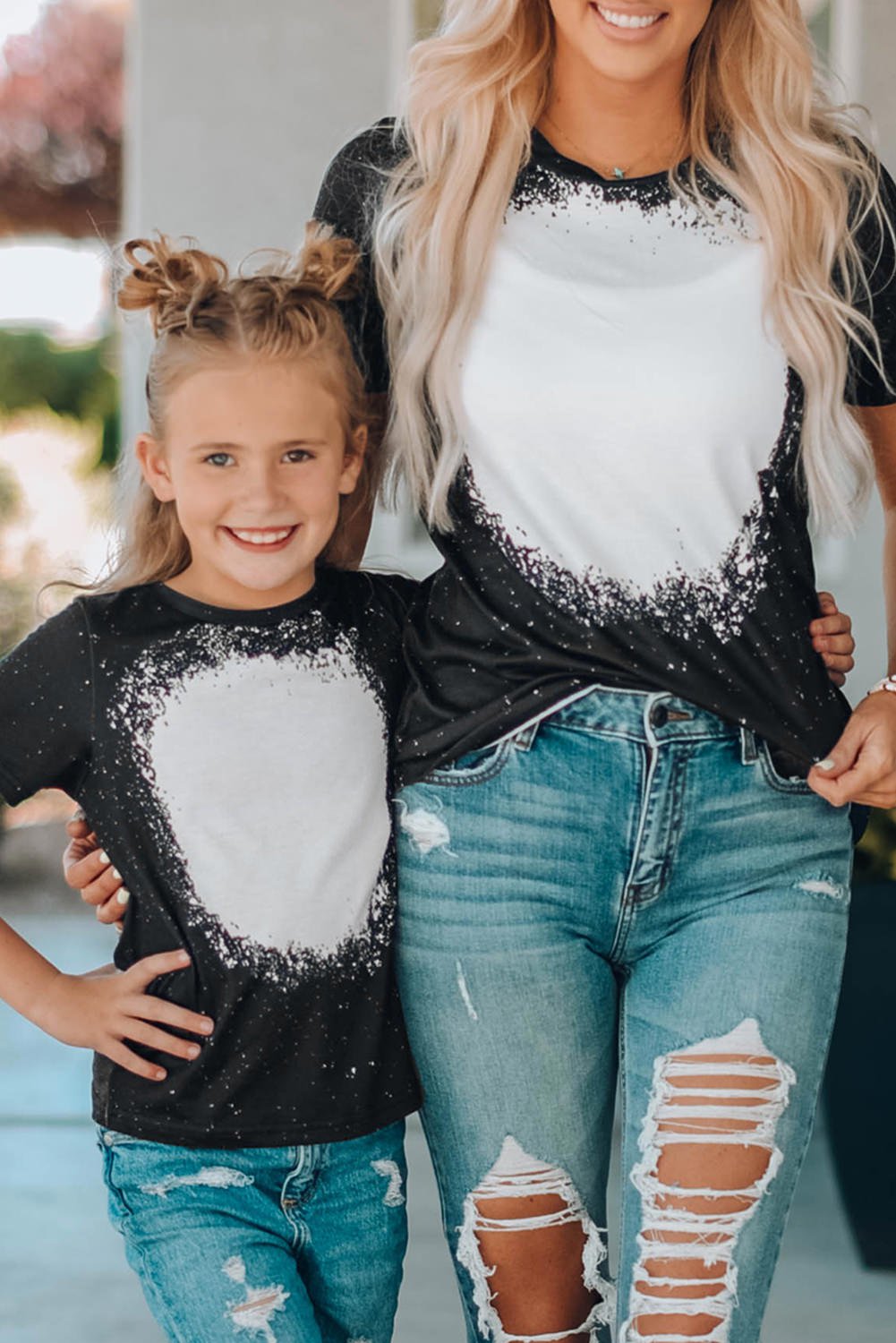 Black Tie Dyed Round Neck Short Sleeve T Shirt
