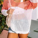 Multicolor Color Block Eyelet Long Sleeve Twisted Back Knit Top