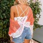 Multicolor Color Block Eyelet Long Sleeve Twisted Back Knit Top