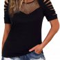 Black Fishnet Splicing Strappy Cutout Shoulder Sleeve Top