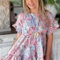 Pink Floral Print Ruffle Sleeve Babydoll Top