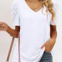 White Puff Sleeve V Neck T Shirt