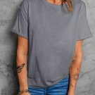 Gray Solid Color Crew Neck Tee