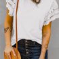 White Hollow Out Ruffle Sleeve T Shirt