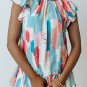 Pink Color Block Ruffled Mock Neck Ruffled Top