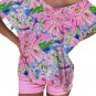 Pink Floral Print Loose Fit V Neck T Shirt
