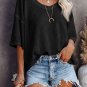 Black Waffle Knit Drop Shoulder Loose Top