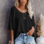Black Waffle Knit Drop Shoulder Loose Top