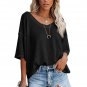 Black Waffle Knit Drop Shoulder Loose Top