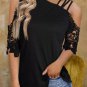 Black Lace Splicing Strappy Cold Shoulder Top
