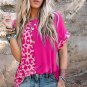 Rose Half Leopard Patchwork Short Sleeves Top
