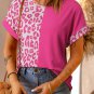 Rose Half Leopard Patchwork Short Sleeves Top