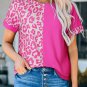 Rose Half Leopard Patchwork Short Sleeves Top