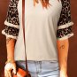 Apricot Ruffled Leopard Sleeve Patchwork Top