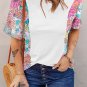 White Floral Print Patchwork Short Sleeve Top