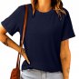 Blue Solid Color Crew Neck Tee