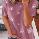 Pink Dandelion Print Crew Neck T Shirt