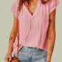 Pink Tiered Ruffled Drawstring V Neck Top