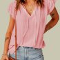 Pink Tiered Ruffled Drawstring V Neck Top