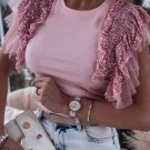 Pink Sequined Ruffle Mesh Sleeves Top