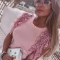 Pink Sequined Ruffle Mesh Sleeves Top