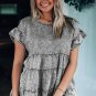 Gray Flutter Sleeves Tiered Denim Top