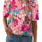Purple Boho Flower Print Puff Short Sleeve Top