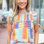 Multicolor Striped Print High Neck Flutter Top