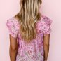 Pink Floral Mandarin Collar Top