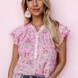 Pink Floral Mandarin Collar Top